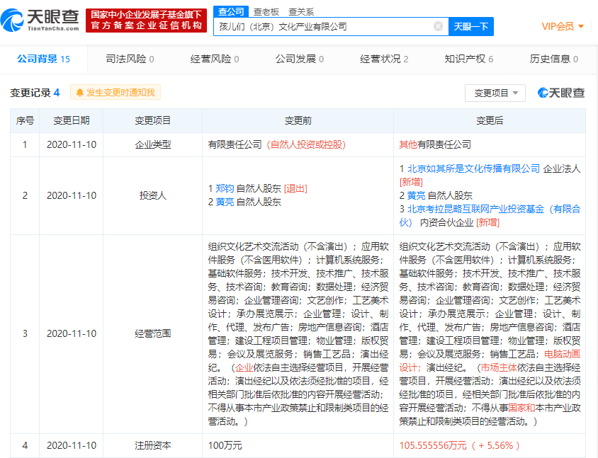 经纪|考拉基金入股郑钧关联公司 后者经营范围涉及演出经纪、电脑动画设计