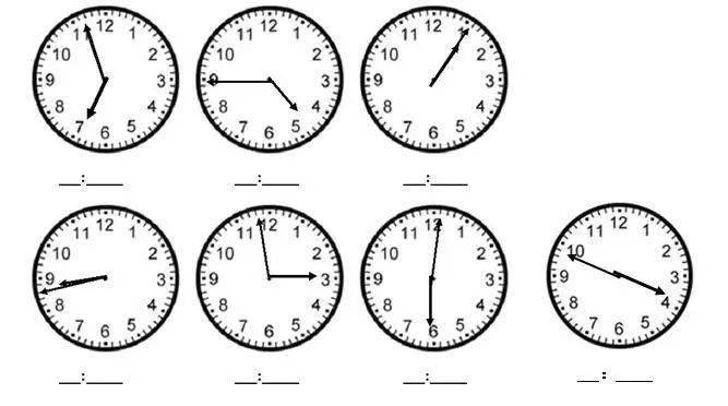 二年级数学上册钟表时间练习题 一,识表练习  1,写出图中各钟表所示