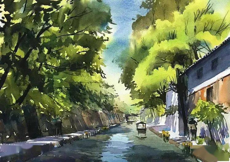 笠井一男的水彩画取材丰富,不仅仅有自然的风景,也有城市的车水马龙