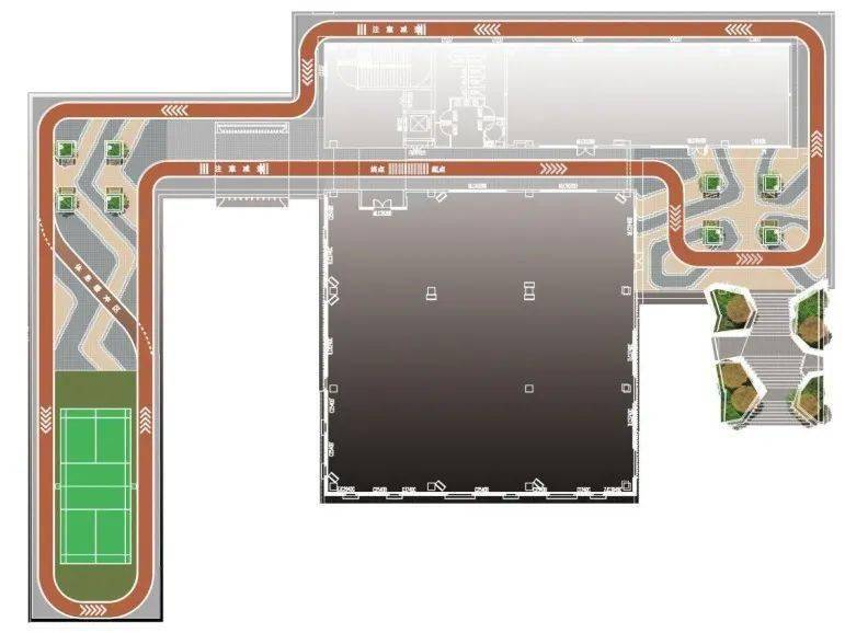 3f平面图 3f跑道效果图 后场 - 花园式屋顶 根据地块的客群定位和市场需求,利用屋顶打造"凌空"跑道,营造年轻态,互动性强的体验氛围.