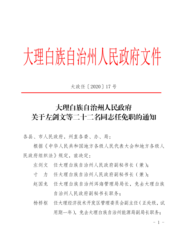 最新大理州发布27名干部任免职通知