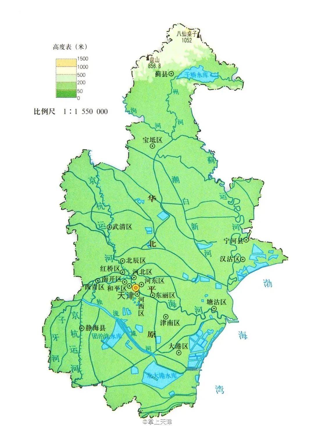 天津市是"退海之地",绝大部分是由古黄河3次北徙冲积而成的平原,地势