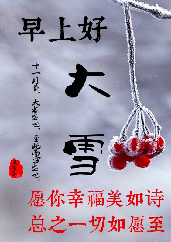 10.大雪时节来问好,朋友忙把问候捎.冬日暖阳天天照,温暖贴心小棉袄.