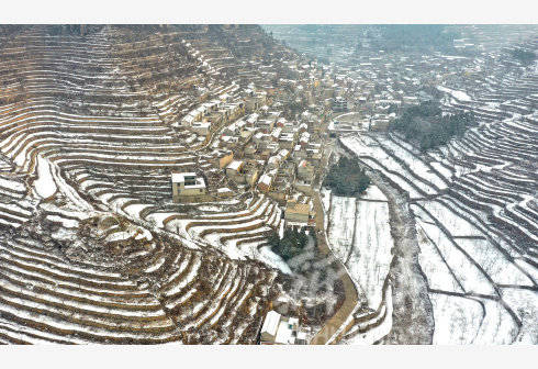 河北涉县：雪后梯田入画来