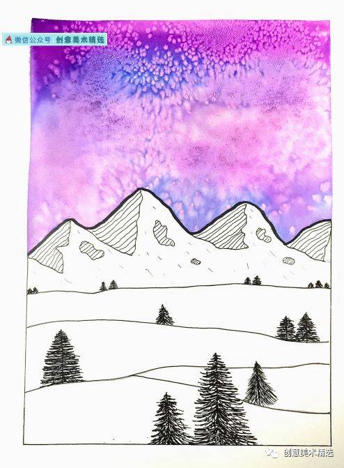 钢笔淡彩教程——雪山下的松原