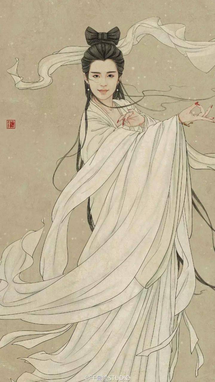 《倩女幽魂》 中的王祖贤-聂小倩 虽是水墨一笔一笔勾勒出来 但线条