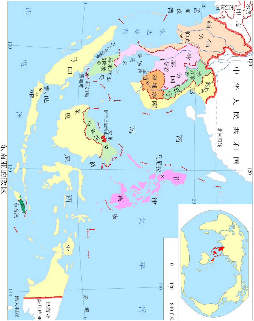 地理挂图东南亚的政区图
