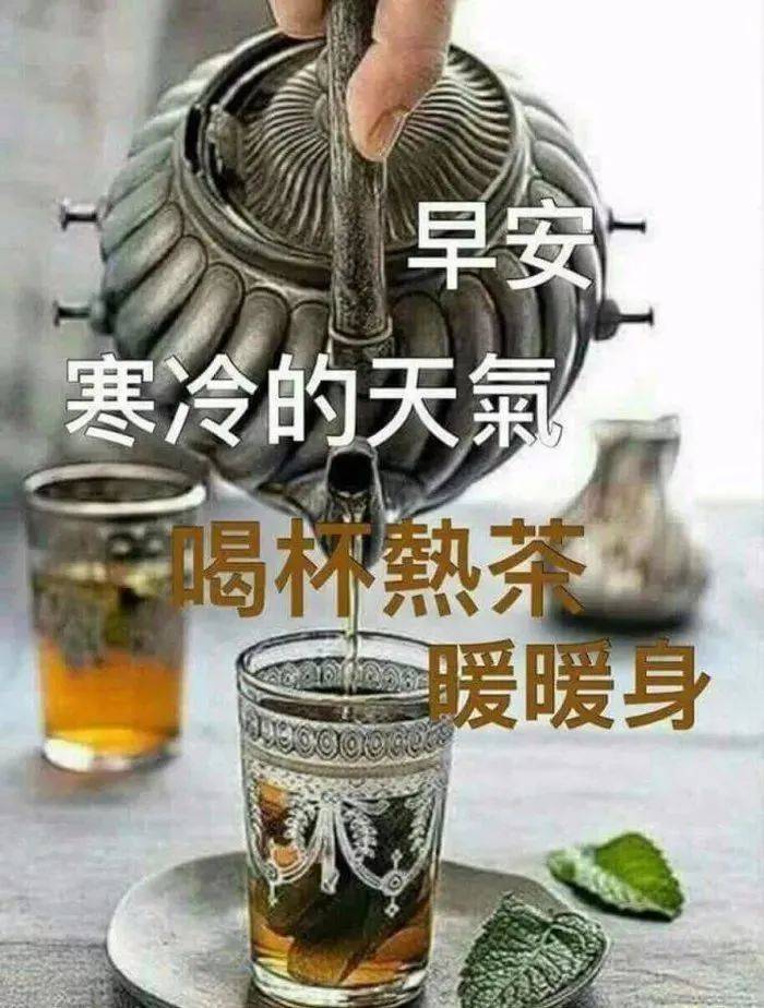 中老年表情包时常问候我的朋友天冷喝杯热茶暖暖身