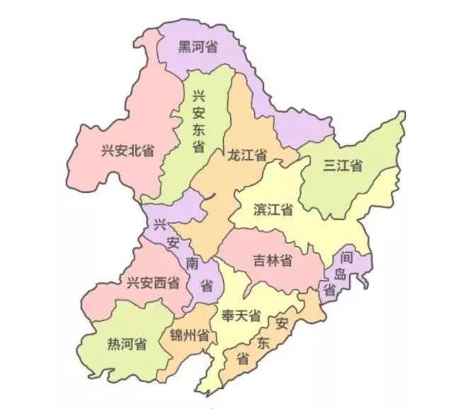 满洲国行政区划(1934-1939)1--6, 安东省,辽北省,松江省,合江省,嫩江