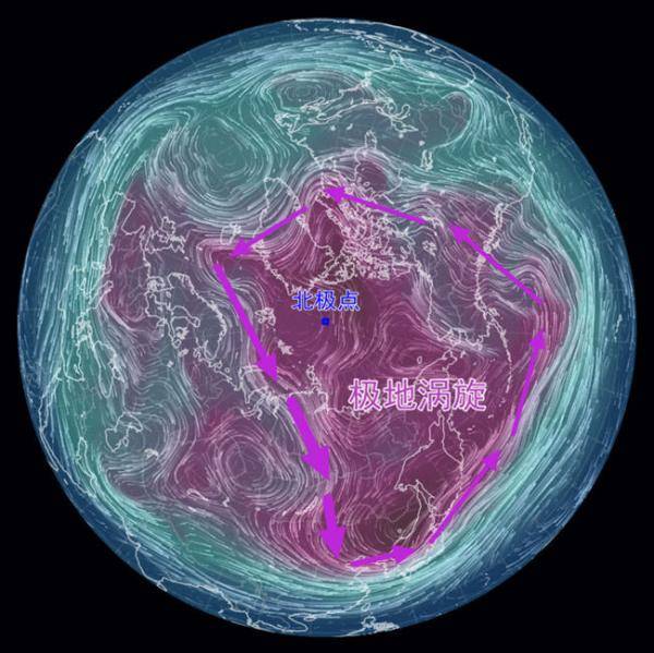 上图是今天北半球500hpa风场 气温图,可以明显看到,极地涡旋已经南下