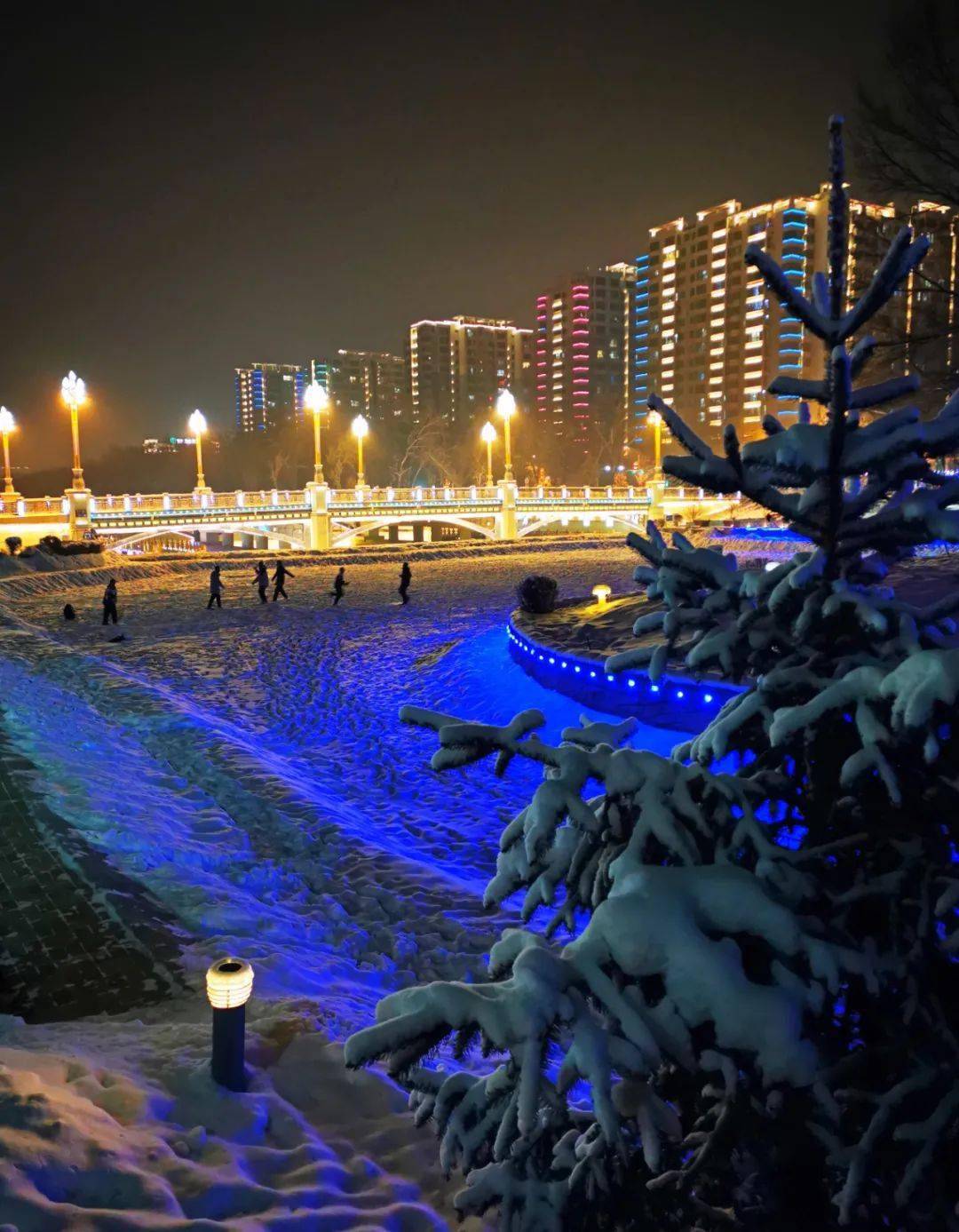 关注石河子明珠河夜景流淌一条璀璨的河
