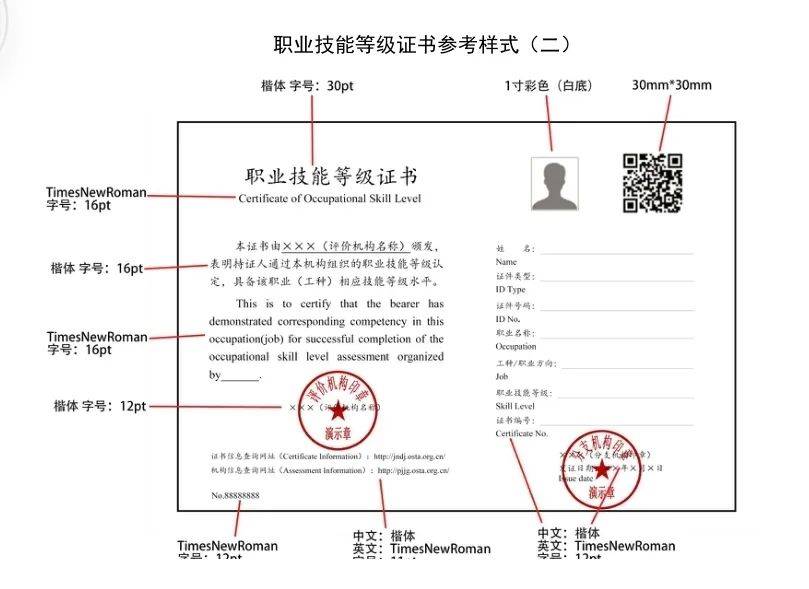 人社部要求规范职业技能等级证书样式