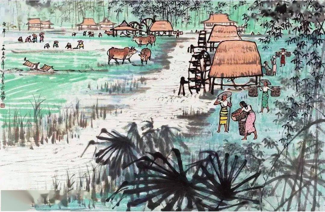 这位先生用国画描绘傣族风光_绘画