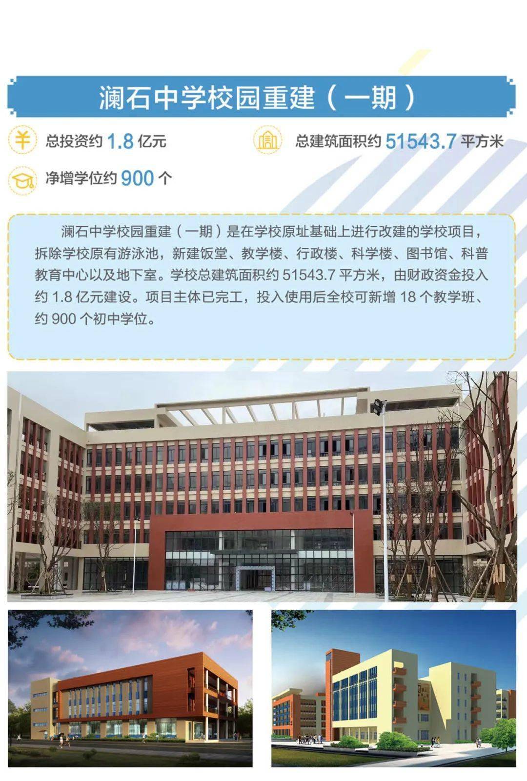 禅城新改扩建学校"9 7 1"工程岁末年初完工的还有 澜石中学重 建