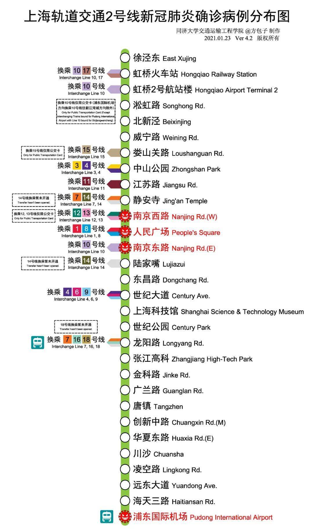 【疫情】上海地铁新冠肺炎确诊病例分布图(2021.01.23