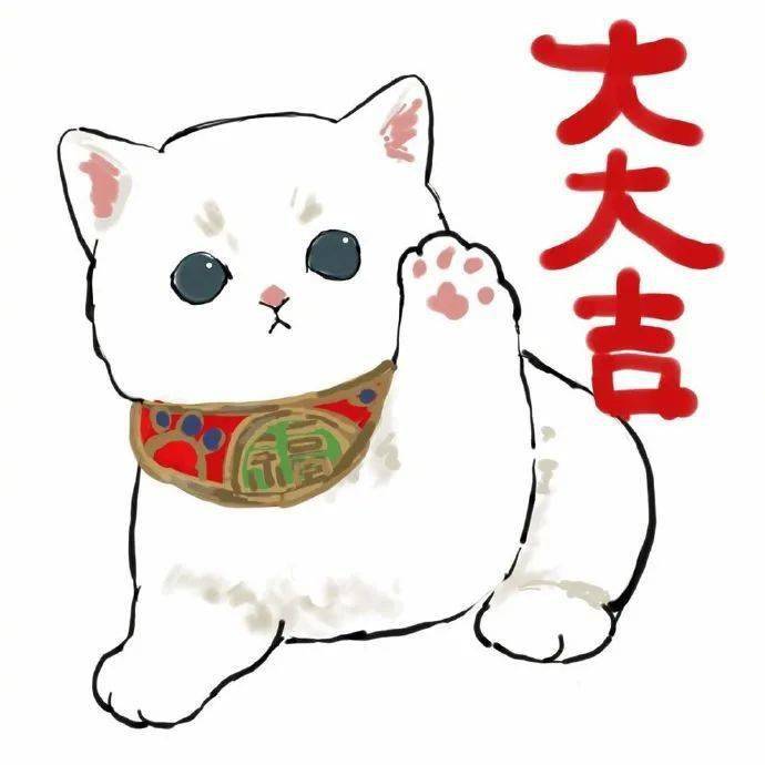 国外画师画的大吉大利系列猫猫插画太可爱了有招财猫内味