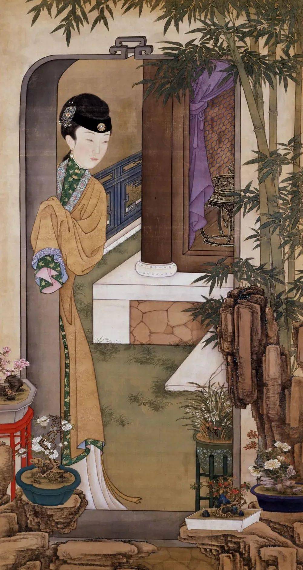 清人画胤禛妃行乐图轴
