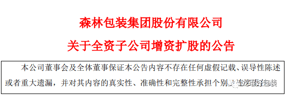 【项目】森林包装子公司拟实施新项目,预计总投资20亿