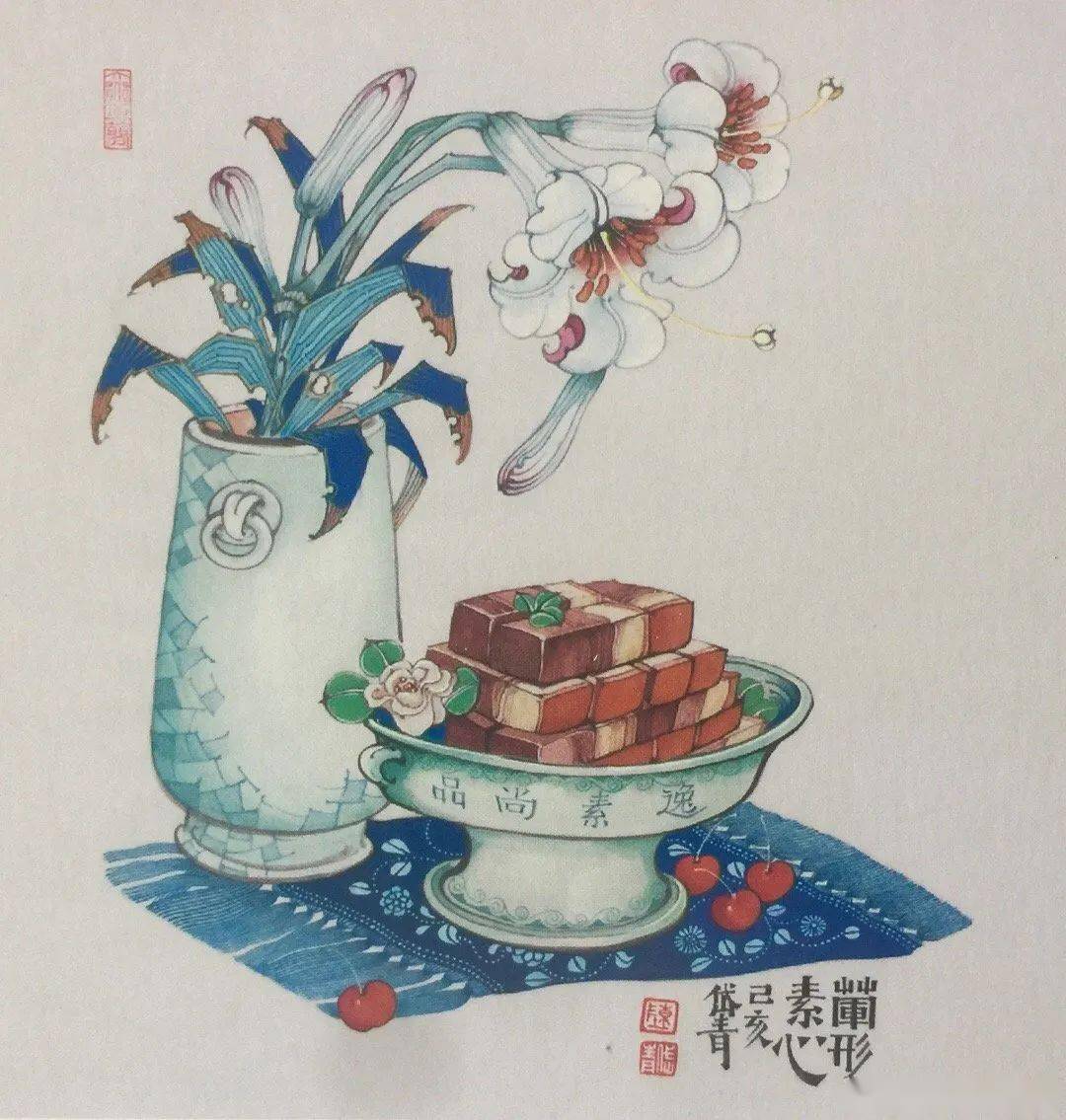 插画国画美食才有新年味