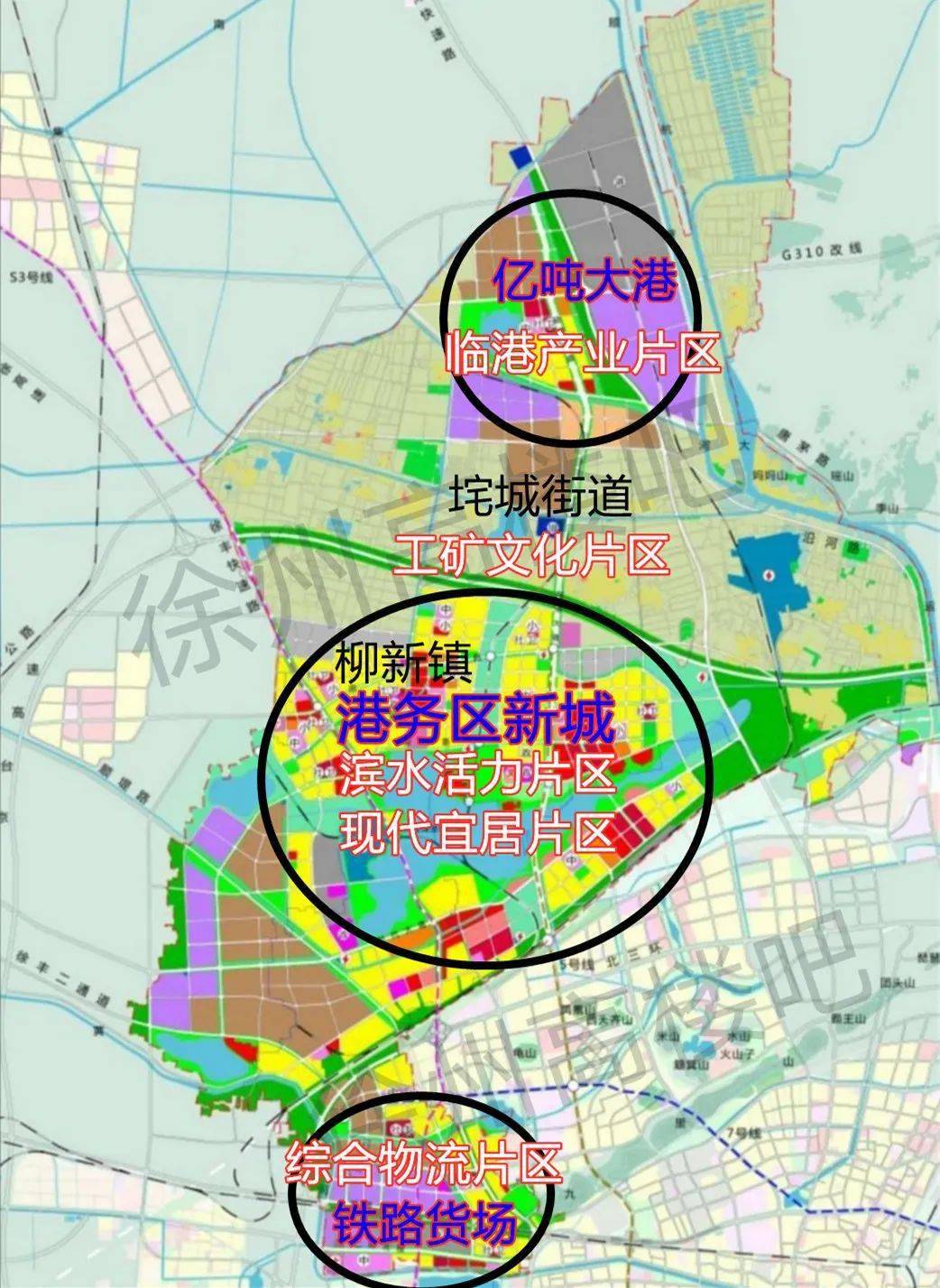 从规划图上看,住宅用地(黄色块)主要分布在柳新镇(港务区新城核心区)