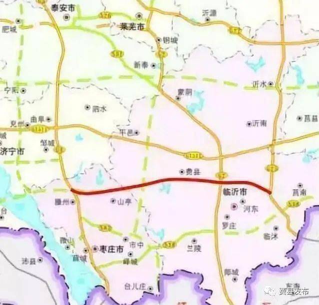 经临沂市河东区八湖镇北下穿鲁南高铁转向西,跨g206,胶新铁路及沂河