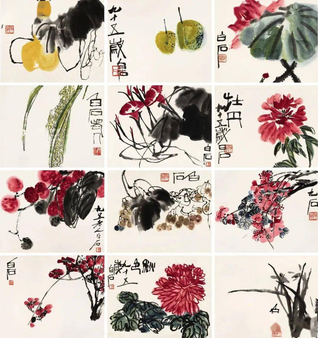 齐白石 《花卉蔬果册》十二开