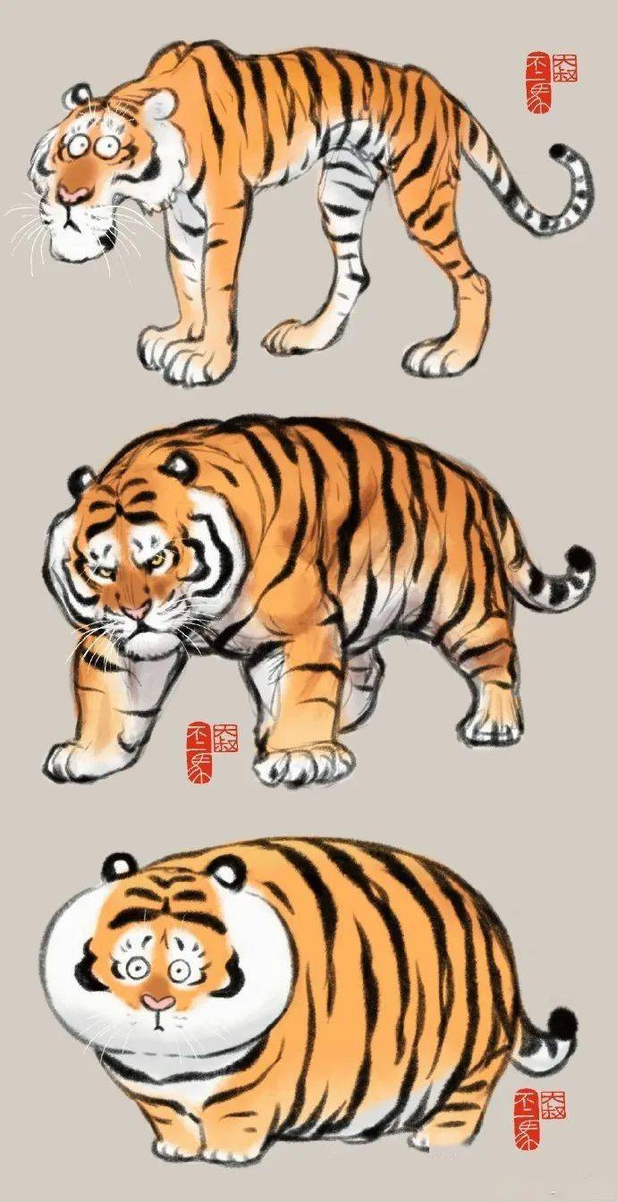 把老虎画成胖胖的肉球这不是虎是520斤的胖橘