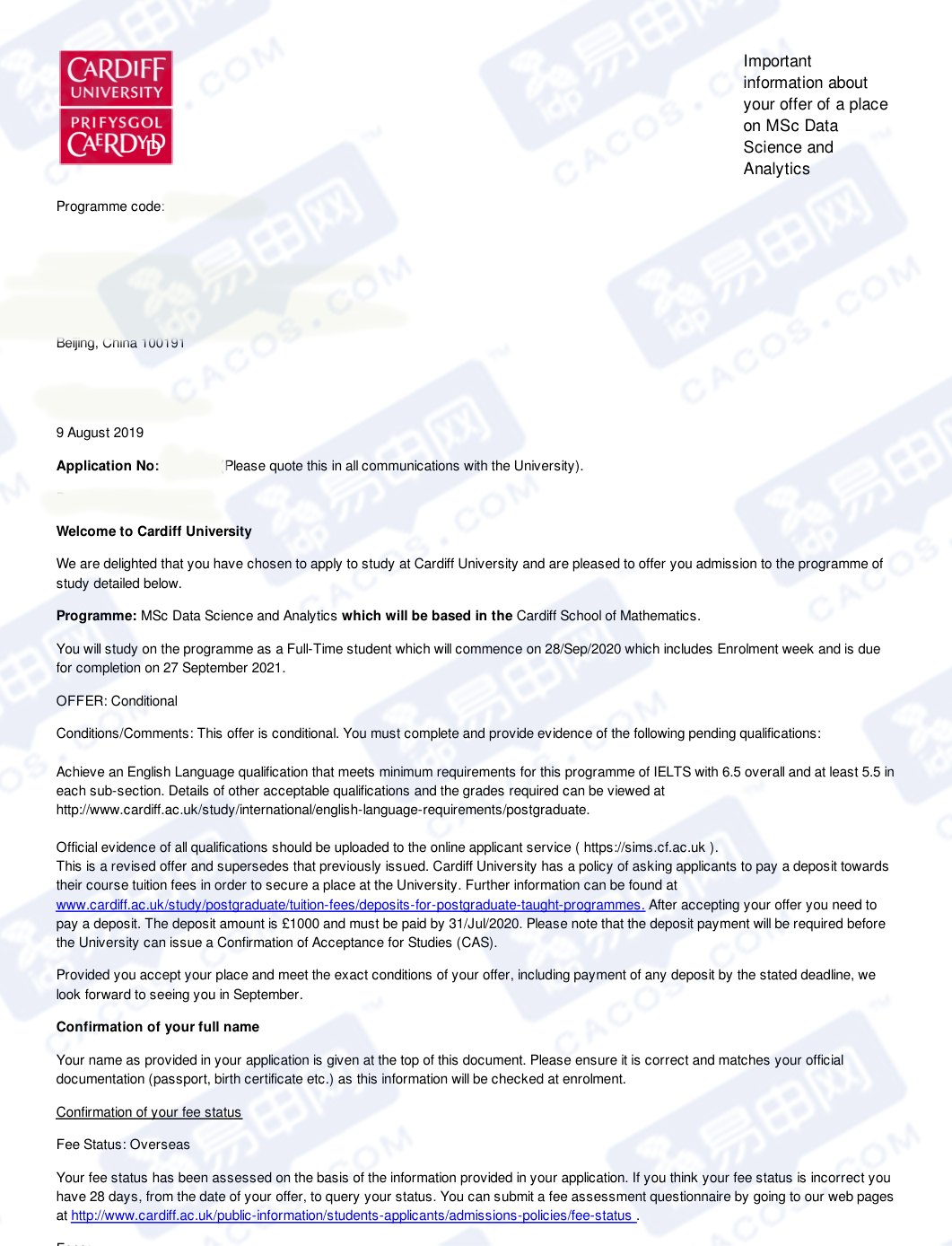 卡迪夫大学offer,卡迪夫大学商学院 08.09 卡迪夫大学offer 2019.10.03 利兹大学offer 2019.12.