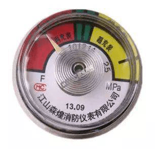 压力指示器的种类应与该灭火器的种类相符(表盘上应有字母:干粉灭火剂
