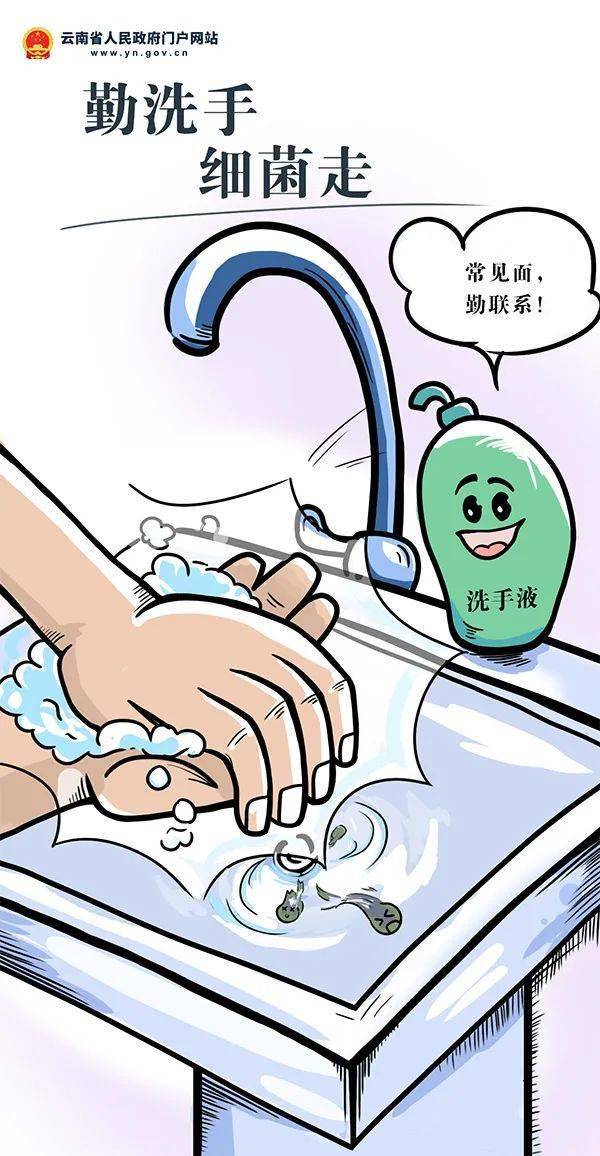 云南省爱国卫生"7个专项行动"主题漫画(三):勤洗手