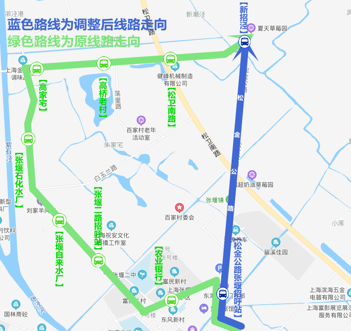 南路→南石路→张桥村路→金石南路→临时调整后走向 自新沼泾始发