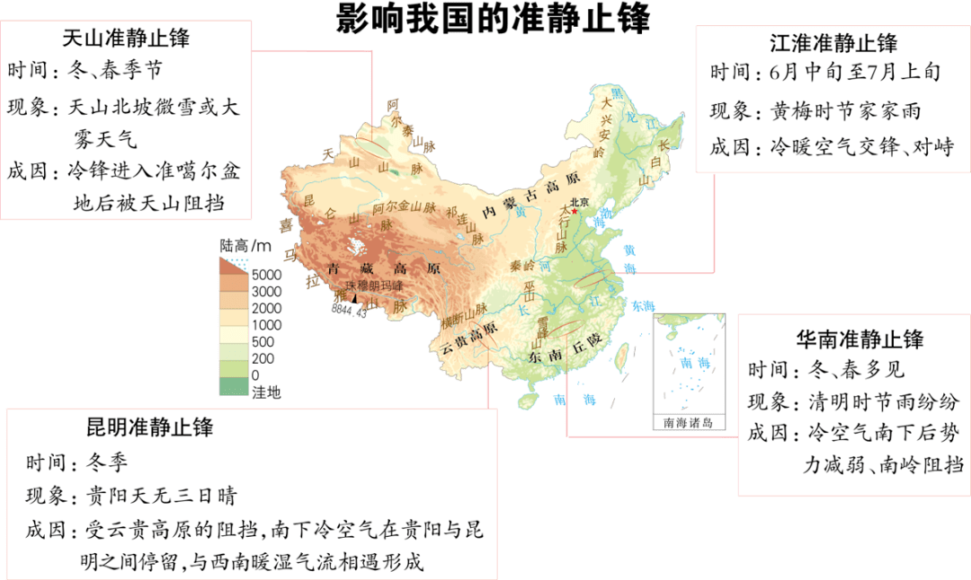 一是 大气环流的影响,如我国东南沿海的华南准静止锋,长江中下游地区