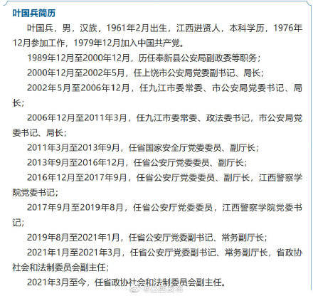 江西省政协社会和法制委员会副主任叶国兵接受纪律审查和监察调查