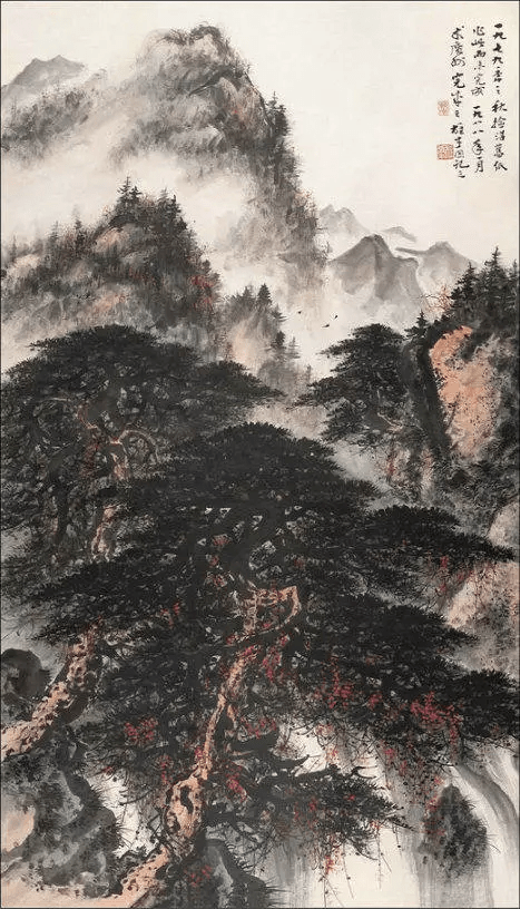 黎雄才松树山水画,意境很美