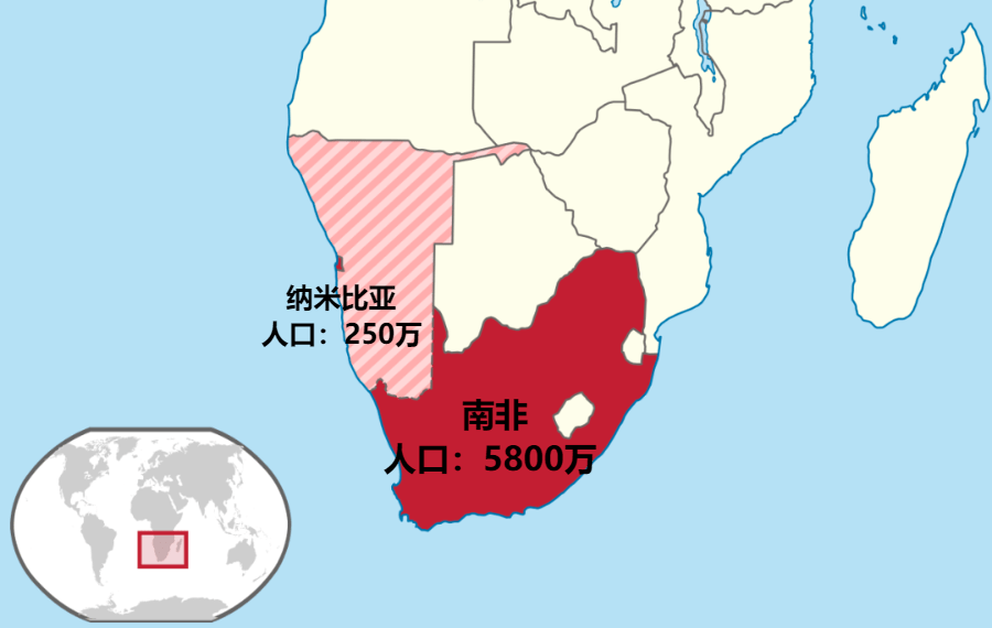 南非和纳米比亚的人口对比(2018年)