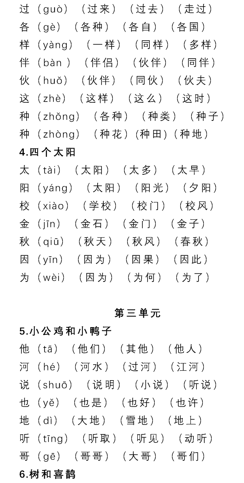 部编16年级语文下册第17单元生字表组词大全