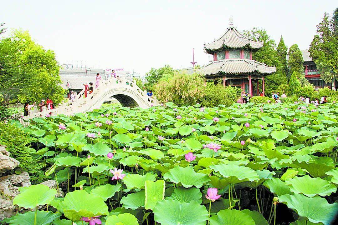 乾隆也用朱笔题诗于后"莲池十二景图"现藏北京图书馆 古莲花池游人如