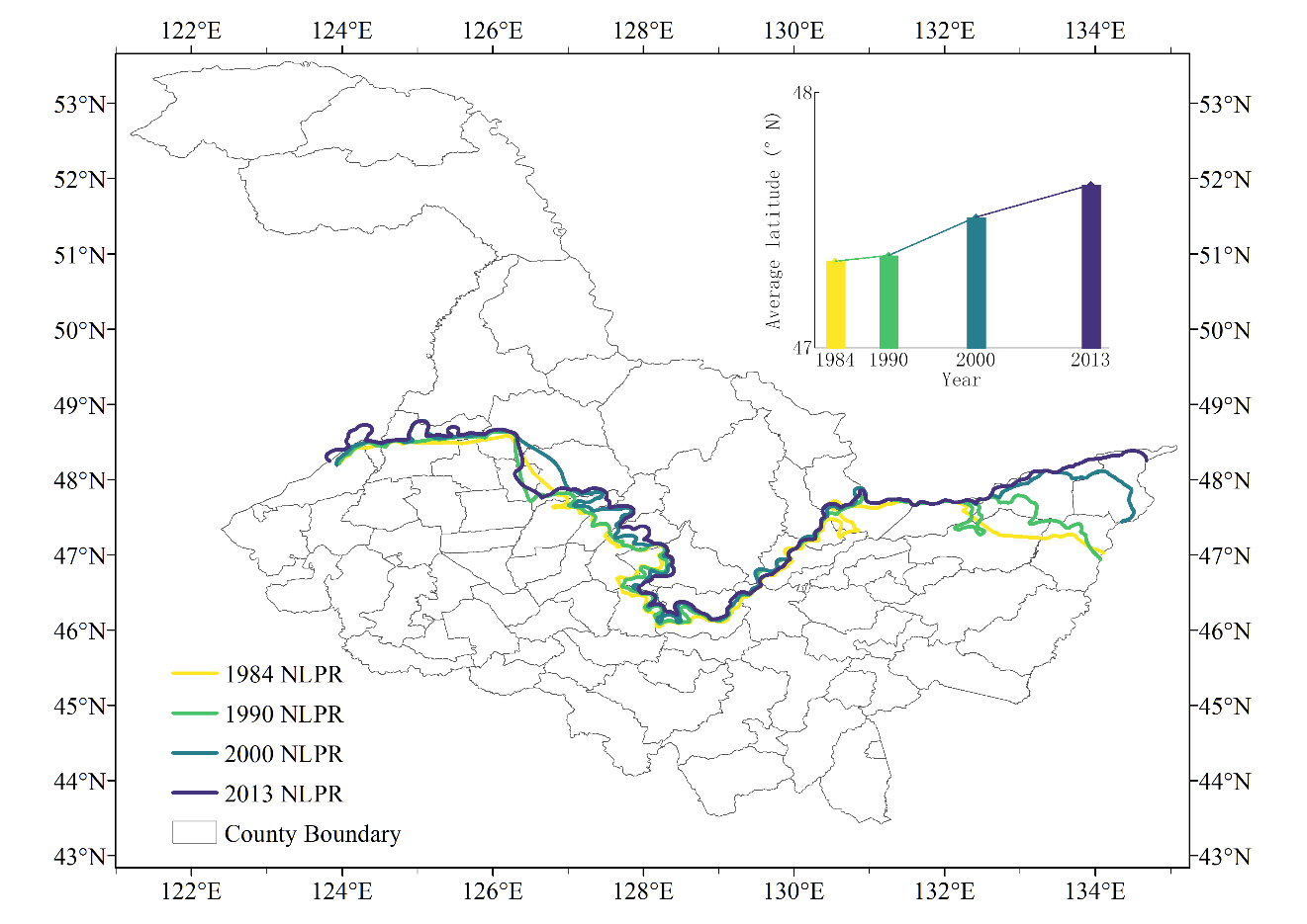 1984-2013年我国水稻种植北界分布图.中国农科院供图