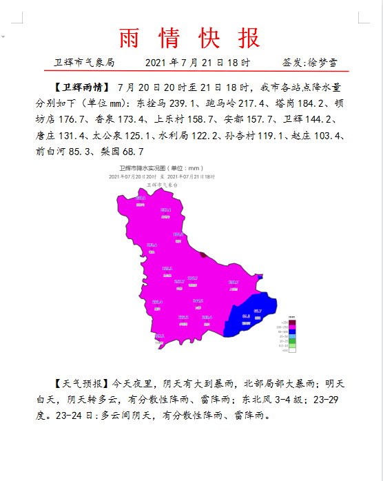 雨情快报_卫辉市