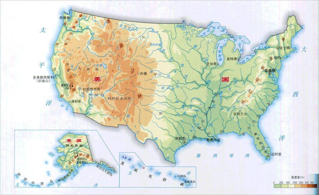 高清丨北美洲各国地形图