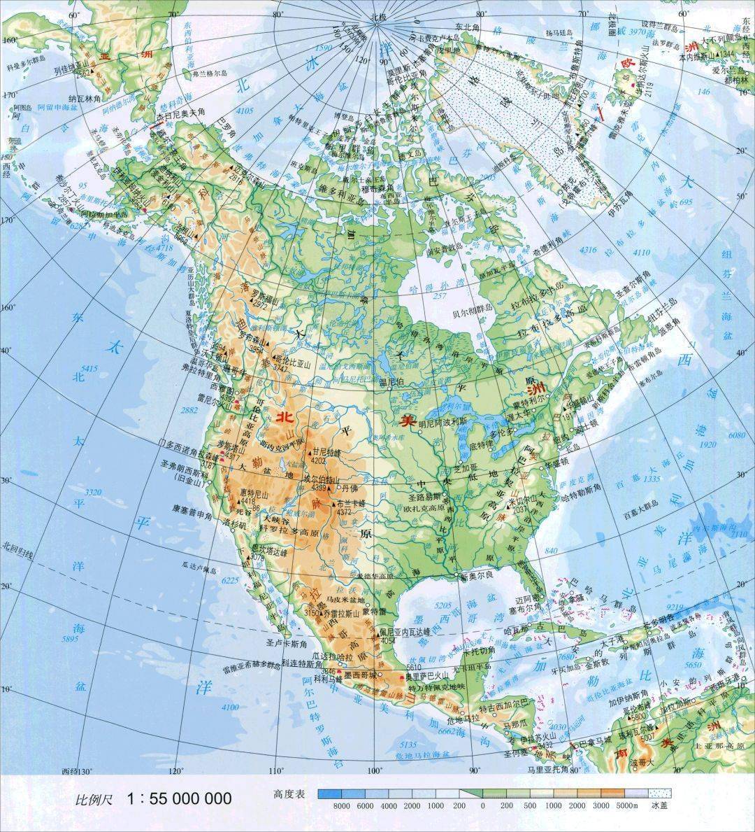 高清丨北美洲各国地形图