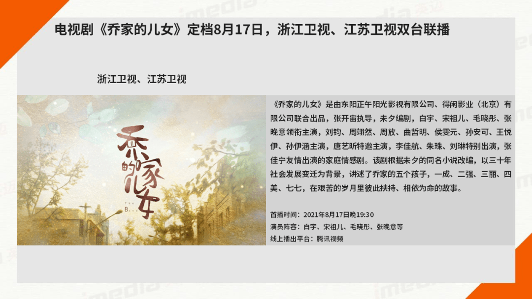 5,电视剧《乔家的儿女》定档8月17日,浙江卫视,江苏卫视双台联播4,top