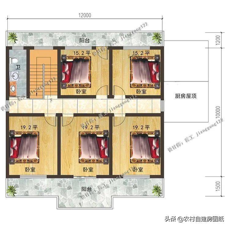 农村12×10米二层房屋设计图,4款不同的造型,第3款网友个个称赞