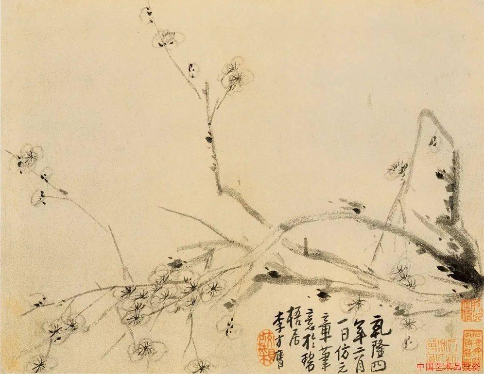 李方膺善画松,竹,兰,菊,梅,杂花及虫鱼,也能人物,山水,尤精画梅.