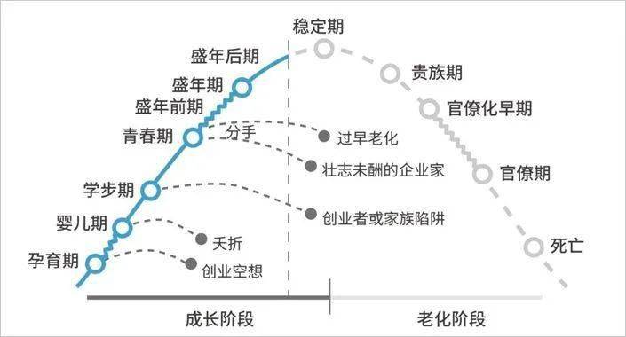 在他看来,整个企业的生命周期可以分为孕育期,婴儿期,学步期,青春期