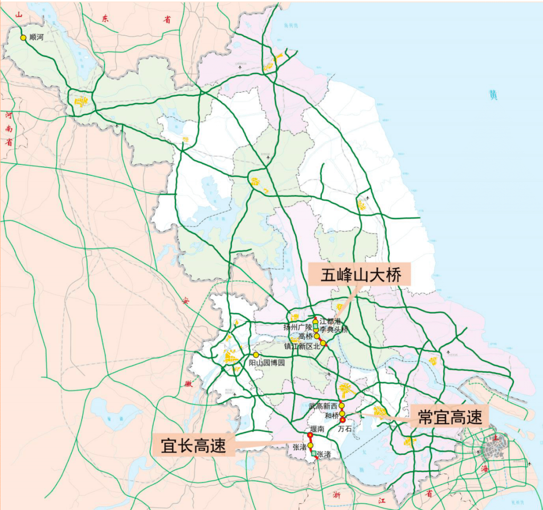 江都港,李典头桥,高桥,镇江新区北 截至2021年国庆高速公路路网变化图