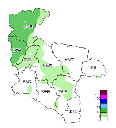 市今天白天到夜间宁陕,石泉,汉阴,紫阳大雨,部分镇办暴雨,其余县区