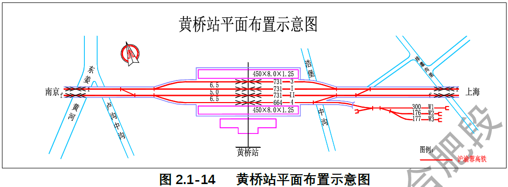 黄桥站采用高架形式,规模为2台4线,车站站房面向南侧,到发线有效长度