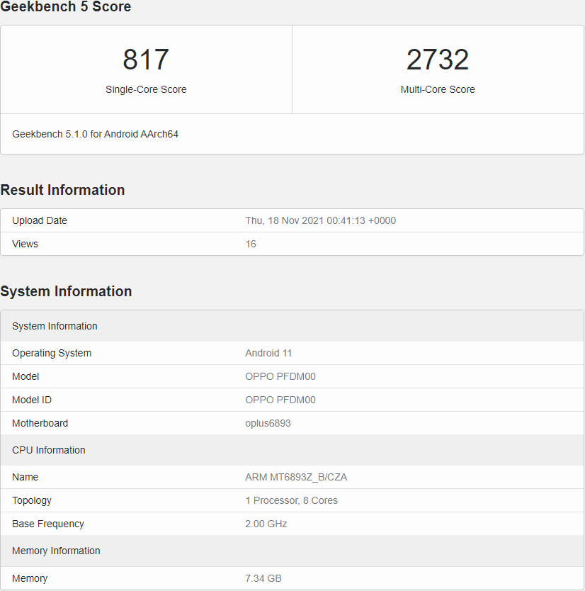 消息opporeno7跑分来了搭载天玑1200支持65w快充