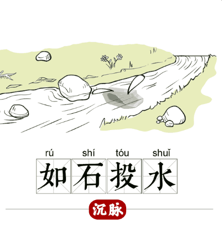 如石投水—沉脉指轻取即得,重按稍减而不空,举之泛泛而有余,如水上
